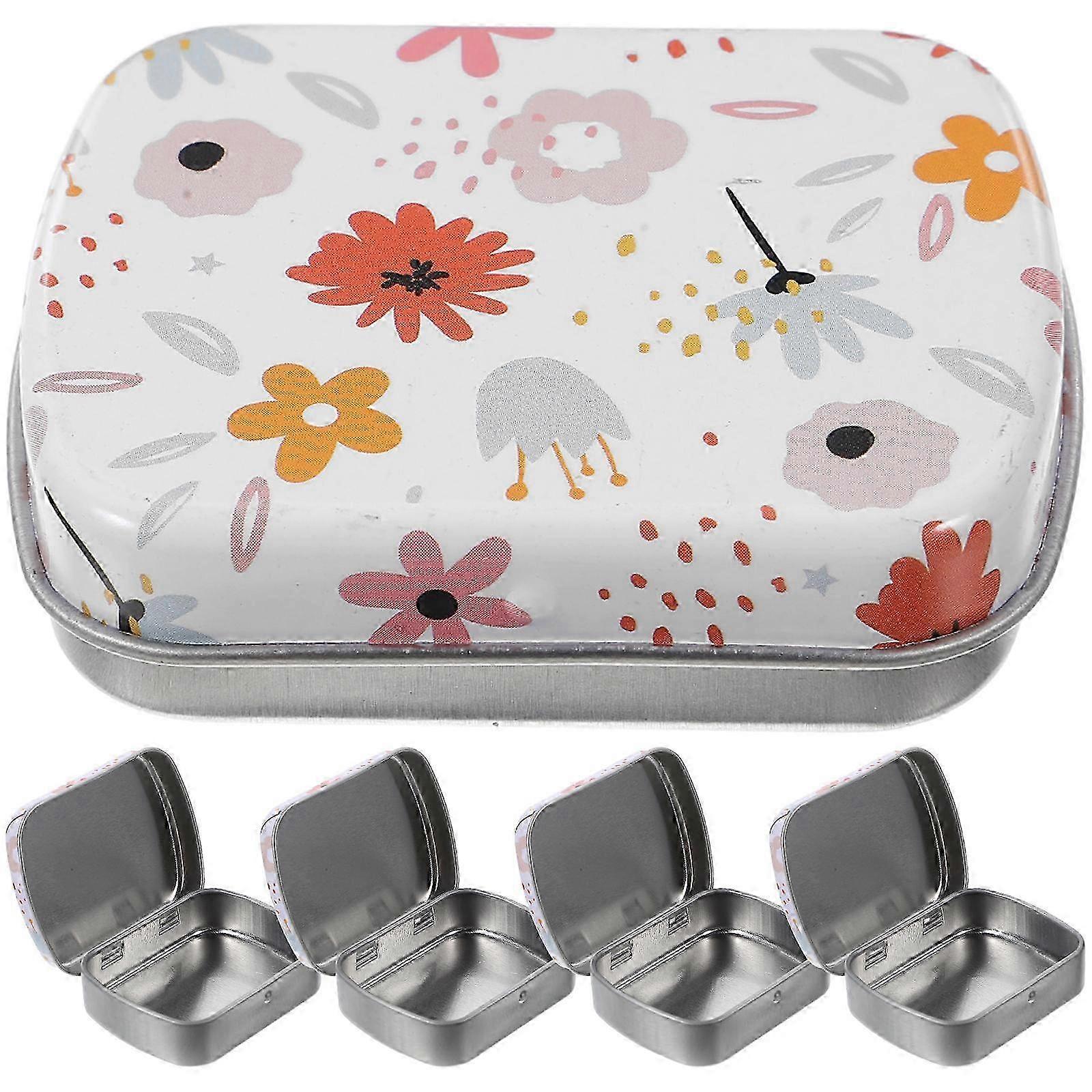 6Pcs Tin Box with Lid for Storage Flower Pattern Organizer