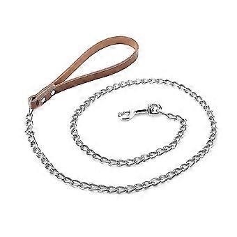 Metal Dog Leash Training Collar Rope Lead Strap with PU Handle (Brown)