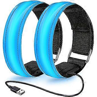 2pcs Rechargeable Led Armbands For Running Reflective Gear Safety Lights Sports Wristbands For Cycling Jogging Walking Fg