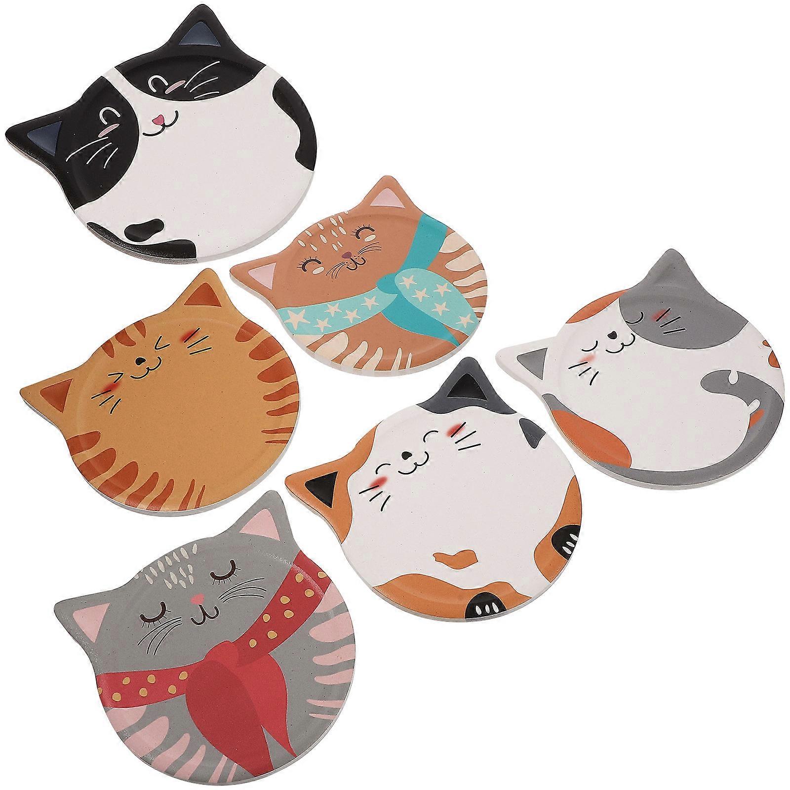 Cat Coaster Ceramic Cup Mats for Daily Use 6Pcs Assorted