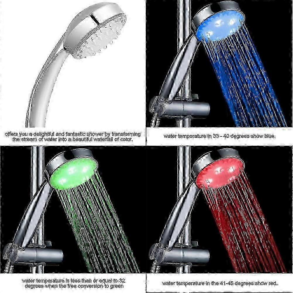 LED Shower Head 7 Color Changing Modes Temperature Sensor compatible with Bathroom