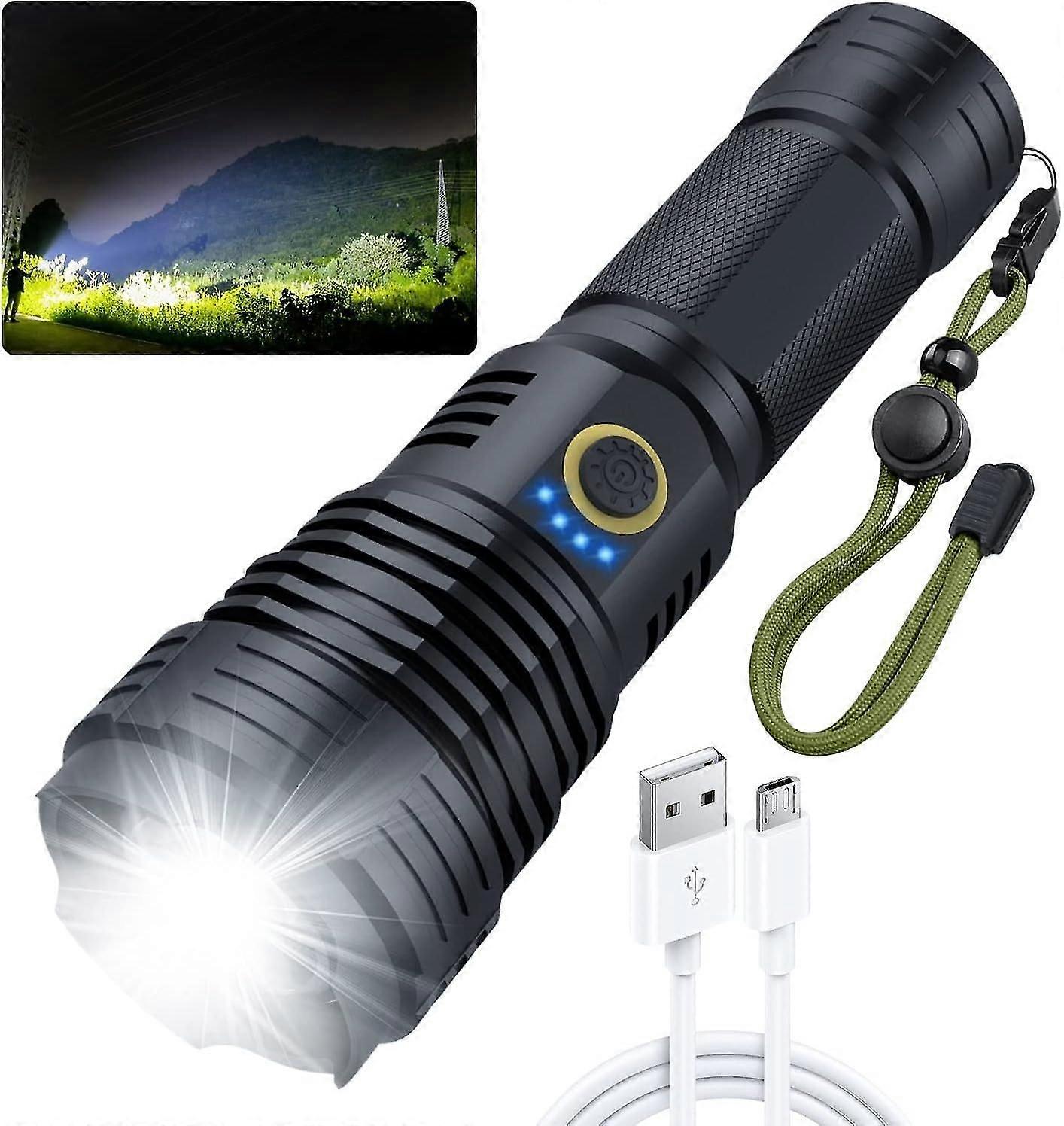 High Lumens Flashlight with Rechargeable Zoomable 5 Modes for Camping