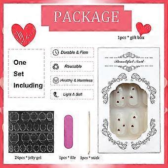 Medium Coffin Press On Nails Red Hearts Glossy