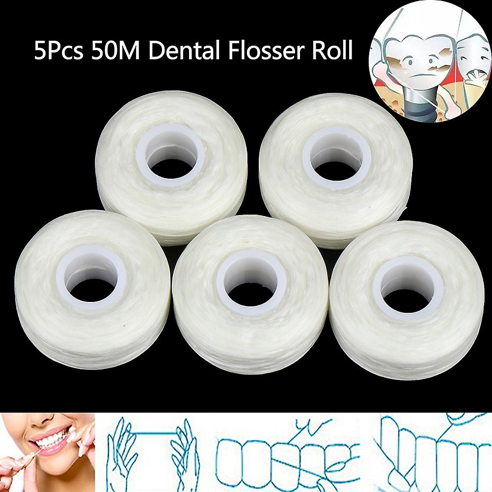 5roll 50m Dental Flosser Oral Hygiene Floss Teeth Cleaning Mint Flavor Tooth Wax
