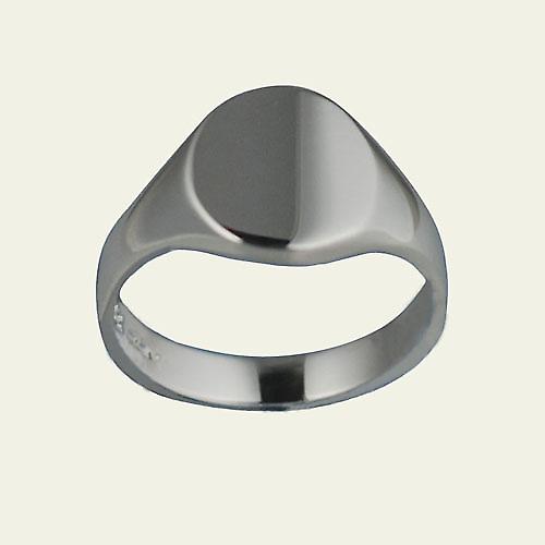 Silver 11x10mm solid plain oval Signet Ring Size Q
