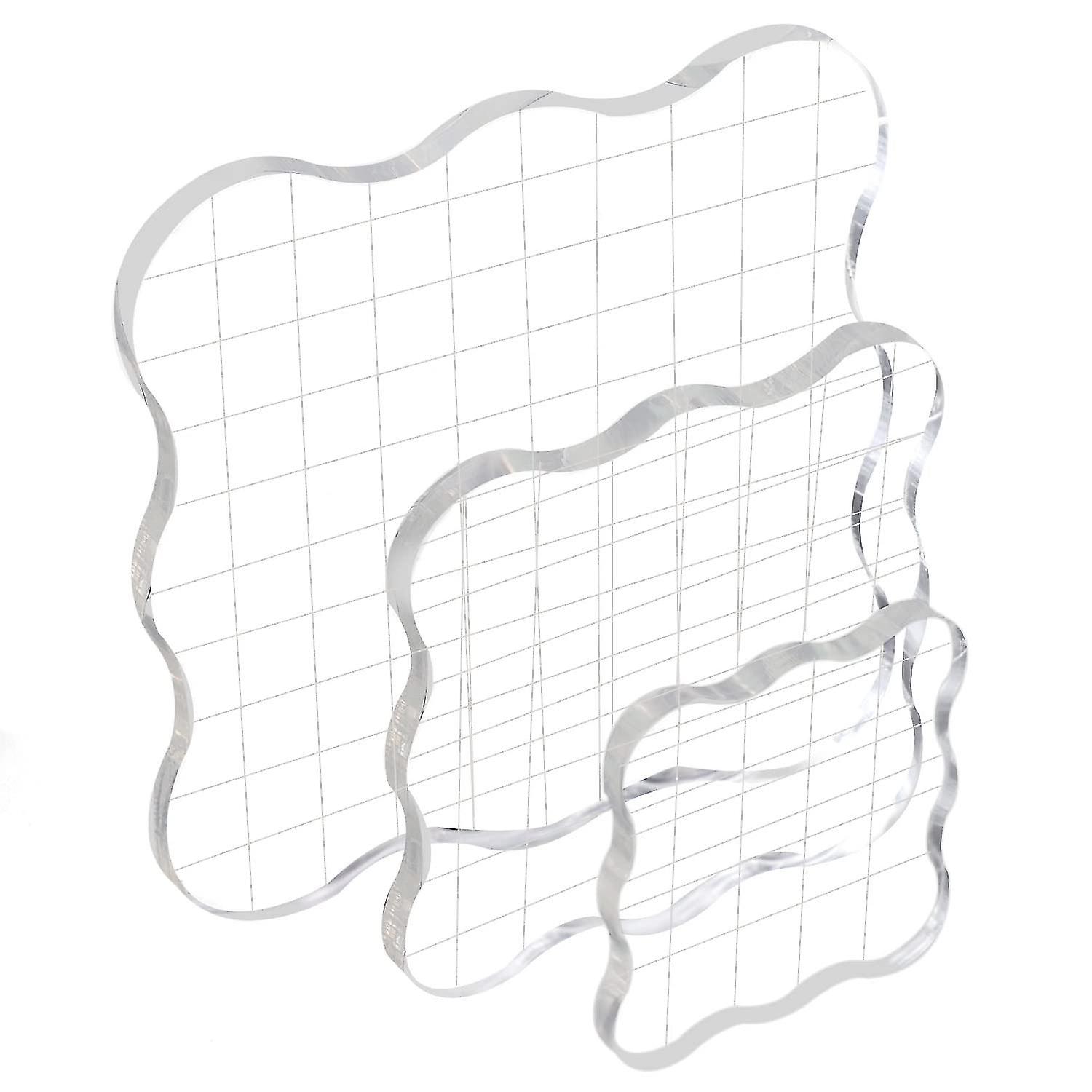 Set Of 3 Stamp Blocks 5/7.5/10 Cm Clear Stamp Block With Grid Acrylic Block For Silicone Stamps Scrapbooking Photo Album